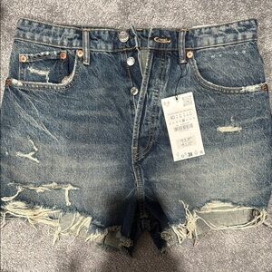 Zara Blue Distressed Jean Shorts